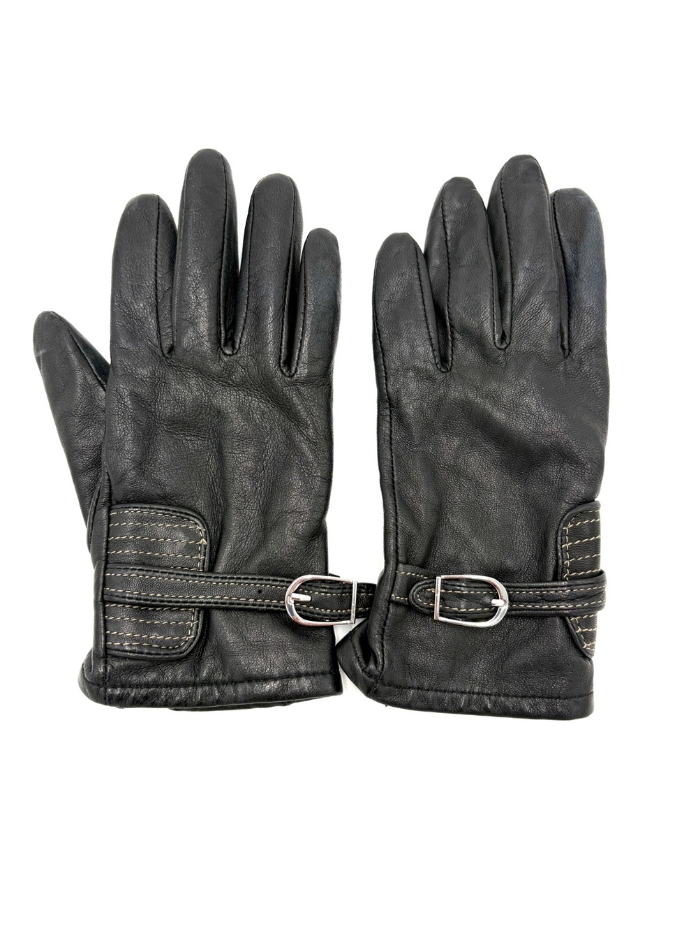 Etienne Aigner Black Leather Gloves with Buckle Detail